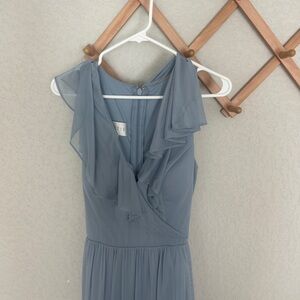 Azazie Dusty Blue Ruffle Maxi Dress